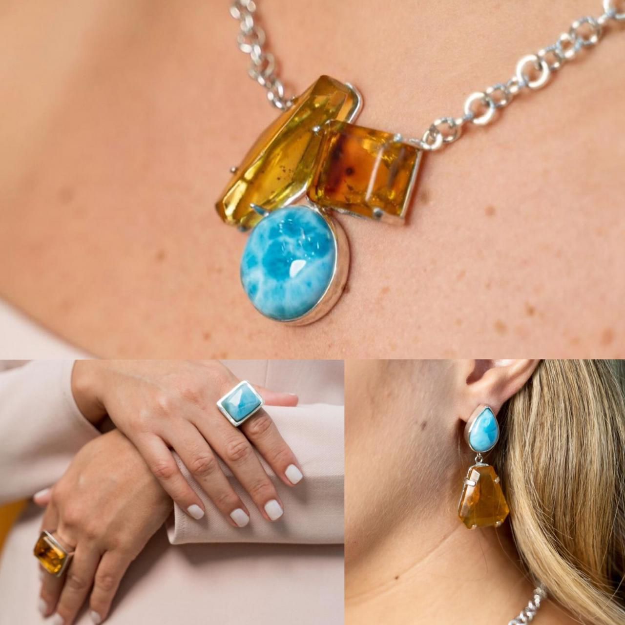 Las creaciones de Rita´s Joyas son más que conocidas en el mercado local. Para esta ocasión, la marca presenta la línea artesanal Petra, una colección de joyas personalizadas creadas a mano en las que el larimar y el ámbar son grandes protagonistas.  
Las piezas son diseñadas sin moldes para que sean únicas,  son montadas en plata y, si el cliente lo desea, también sobre oro.
Conseguir uno de estos detalles es tan sencillo como visitar la tienda de esta marca ubicada en el tercer piso de Blue Mall o contactándoles, vía whatsapp al número 809-868-5946. 
