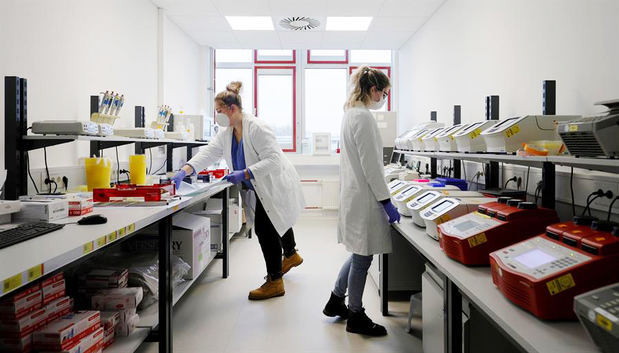 Empleadas en el laboratorio Bioscientia Healthcare GmbH en Ingelheim, Alemania, uno de los centros más importantes para el diagnóstico de coronavirus en Alemania.