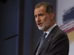 El rey Felipe VI, durante la reunión con empresarios españoles.