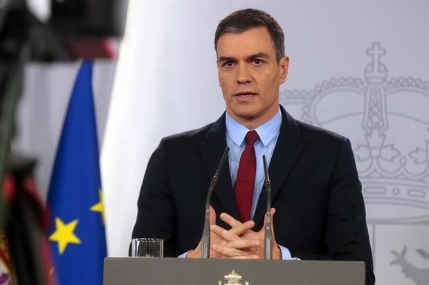 El presidente del Gobierno español, Pedro Sánchez, tras el Consejo de Ministros extraordinario que ha aprobado el decreto del estado de alarma para afrontar la crisis del coronavirus.