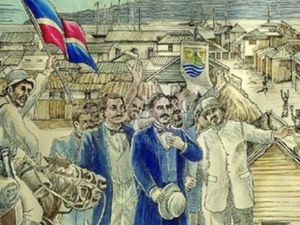 Entrada triunfal del patricio Juan Pablo Duarte a la ciudad de Santo Domingo luego de proclamada la independencia.￼
