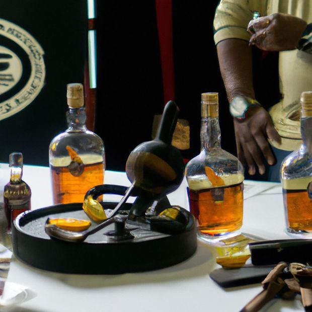En el Graan Dominican Rum Fest, un grupo de invitados se reúne para participar en una masterclass sobre la producción del ron. El salón está decorado con antigüedades coloniales y objetos relacionados con la industria del ron, mientras que los olores a frutas exóticas flotan en el aire.