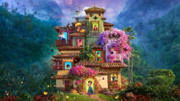 Imagen cedida hoy por Walt Disney Pictures donde aparece Mirabel Madrigal frente a la casa de la familia Madrigal durante una escena de la cinta de animación 'Encanto'. 