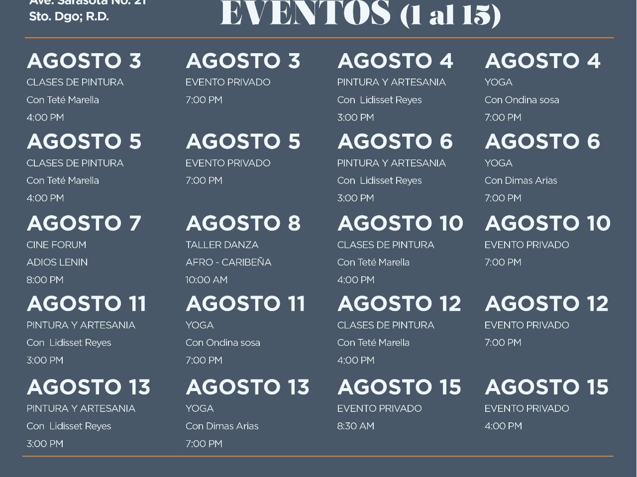 Segunda Casa presenta su calendario de actividades para el mes de agosto