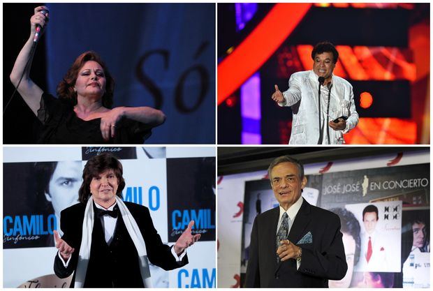 Combo de fotografías de archivo que muestra a los cantantes Rocío Durcal, Juan Gabriel, Camilo Sesto y José José. Ya son varios los cantantes de la balada romántica en español que han partido como Rocío Durcal, Juan Gabriel, Camilo Sesto y ahora José José, iconos que marcaron a varias generaciones en Latinoamérica con este género del que solo quedan Raphael, Roberto Carlos, Julio Iglesias, entre otros. 