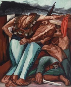 Fotografía cedida este miércoles por la Sociedad Mexicana de Autores de las Artes Plásticas (SOMAAP) por vía del museo Whitney, donde se muestra la obra 'Barricada' (1931) de José Clemente Orozco, que formará parte de la exposición titulada 'Vida Americana: Mexican Muralists Remake American Art, 1925-1945', en Nueva York (EE.UU.). EFE/SOMAAP/Artists Rights Society