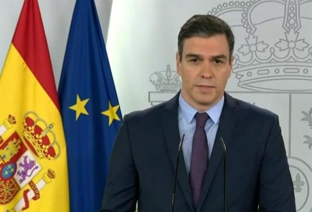 Captura de la señal institucional del Palacio de la Moncloa de la rueda de prensa del presidente del Gobierno, Pedro Sánchez, ofrecida este domingo, 29ª jornada del estado de alarma, en el Palacio de la Moncloa, en Madrid, para informar de la pandemia del coronavirus. 