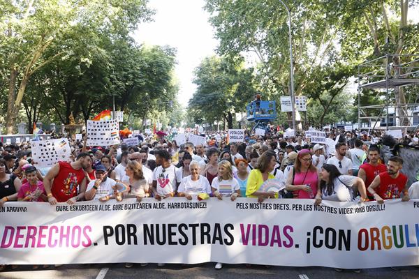 Un momento de la gran manifestación del Orgullo LGTBI+ celebrada este sábado en Madrid. 