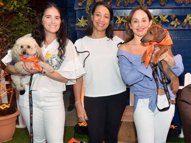 Karla Sebelen, Roselyn O'Neil y Carolina Otero juntos a las mascotas Stella y Joy. 