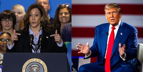 Combo de dos fotografías de la vicepresidenta estadounidense y candidata demócrata a la Casa Blanca, Kamala Harris (i), y su rival republicano, el expresidente Donald Trump.