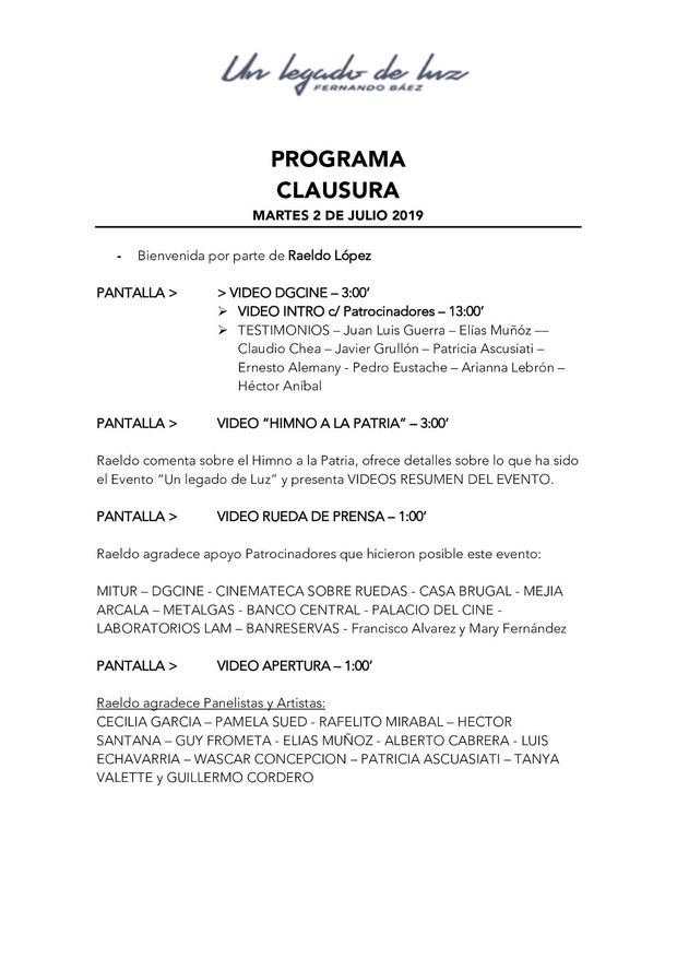 Programa del evento de clausura.