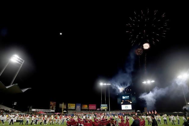 Fotografía tomada en febrero de 2020 en la que se registraron los actos preliminares a la final de la Serie del Caribe de béisbol, en el Estadio Hiram Bithorn de San Juan, Puerto Rico.
