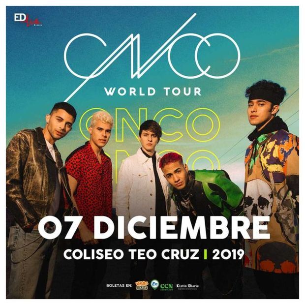 El polular grupo mùsical CNCO regresa a los escenarios dominicanos con su más reciente gira “CNCO World Tour 2019” para presentarse en el Coliseo Teo Cruz, este sábado 7 de diciembre.