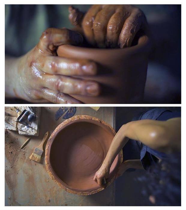 Combo de fotografías de un estudio en una antigua fábrica londinense, donde una agencia valenciana lleva a los templos del lujo la técnica de especialistas y artesanos españoles. 