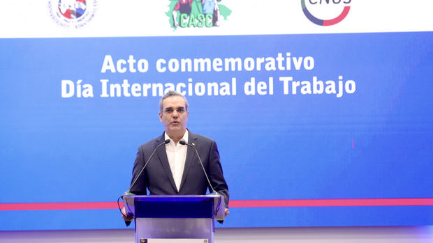 Presidente Luis Abinader, durante el acto del Día del Trabajo.