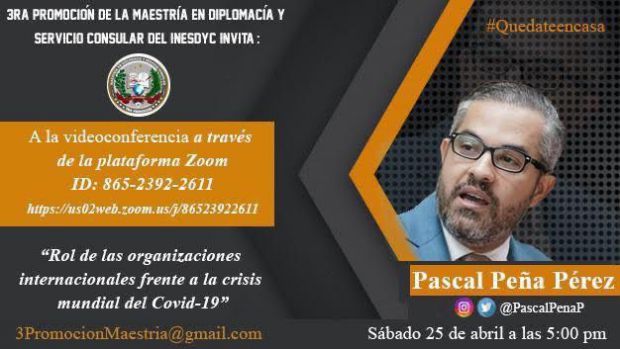 Pascal Peña Pérez, orador invitado a Segunda conferencia virtual ciclo COVID-19
