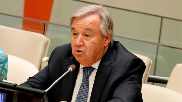 Fotografía de archivo que muestra al secretario general de la ONU, Antonio Guterres, durante una comparecencia en Nueva York, EE.UU.