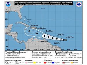 Tormenta tropical Gonzalo se fortalece, se prevé se convierta en huracán hoy