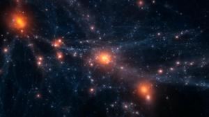 Imagen cedida por el IAC de una simulación de la formación y evolución de un cúmulo de galaxias.