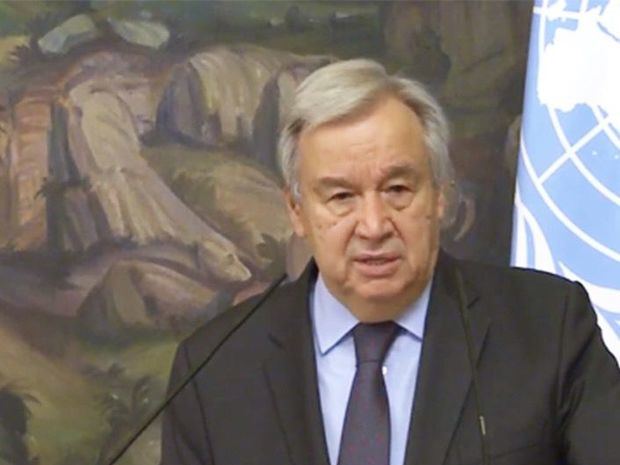 El Secretario General de la ONU, Antonio Guterres, en una conferencia de prensa en Moscú tras un encuentro con el ministro de Asuntos exteriores, Sergey Lavrov.