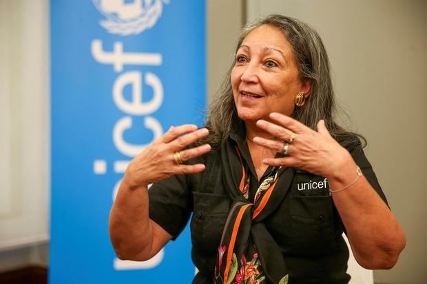 La directora regional de Unicef para América Latina y El Caribe, Jean Gough, habla en entrevista con EFE, el miércoles 25 de agosto de 2021, en Quito, Ecuador.
