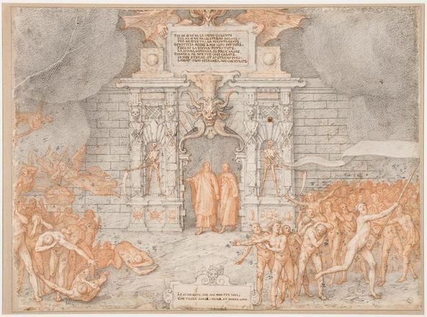 Ilustraciones pintadas en el siglo XVI por el artista italiano Federico Zuccari sobre la 'Divina Comedia' de Dante, que se exponen desde este viernes en una exposición virtual en los Uffizi de Florencia.