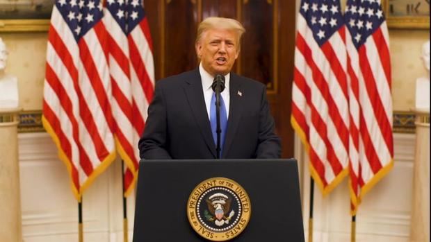Fotograma de un video cedido por la Casa Blanca en el que se ve al presidente de EE.UU., Donald Trump, durante su discurso de despedida, este 19 de enero de 2021 en Washington.