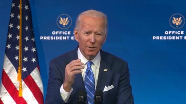 Fotograma cedido por la oficina del presidente electo de EE.UU., Joe Biden durante una conferencia de prensa, hoy 14 de enero de 2021, en Delaware, EE.UU.