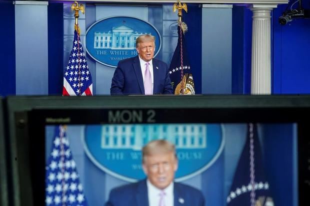 El presidente de Estados Unidos, Donald Trump, fue registrado este martes, durante una conferenciad e prensa, en la Casa Blanca, en Washington, EE.UU.