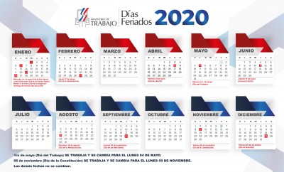 Calendario oficial días feriados.