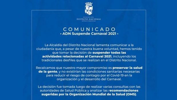 ADN suspende Carnaval Santo Domingo 2021 por la situación que obliga el Covid 19