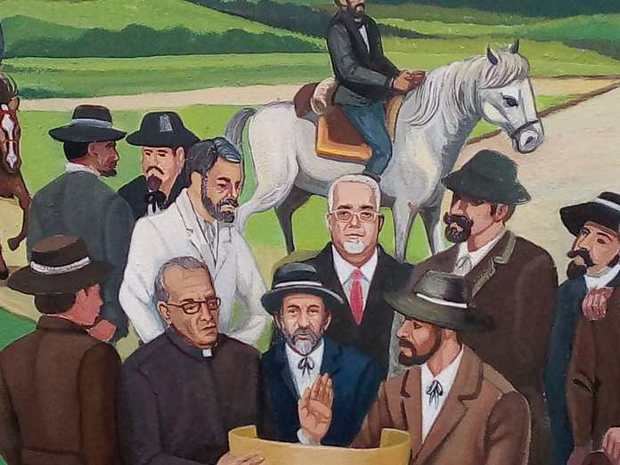 El alcalde Chacho Landestoy aparece en un mural de los fundadores de Bani