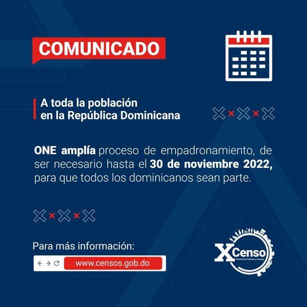 ONE amplía proceso de empadronamiento del X Censo hasta el 30 de noviembre