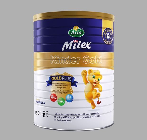 Milex Kinder Gold con su  nueva fórmula Gold PLUS, con  0 azúcar, DHA, combinación de Prebióticos y Probiótico BB12.