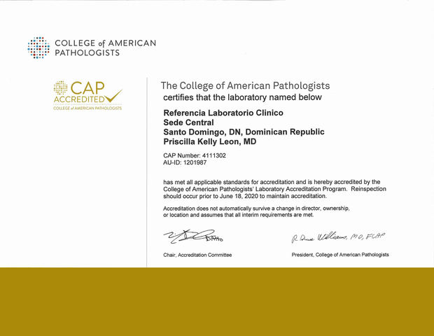 El certificado de acreditación del CAP.
