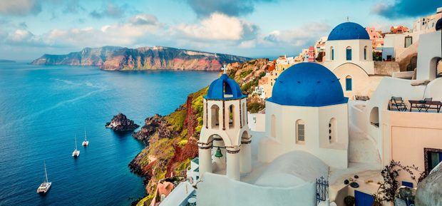 Vista de la ciudad de Santorini, Grecia.