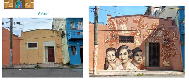 Antes y después: Las hermanas Mirabal, mural en Ciudad Nueva. ADN, Pinturas Popular, Transitando.
