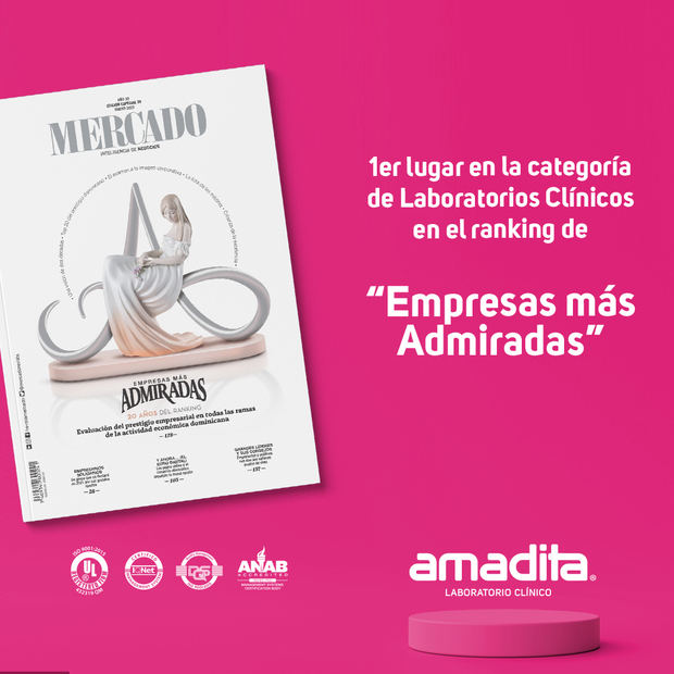 Amadita Laboratorio Clínico recibe nuevamente, y por 14 años consecutivos, el reconocimiento como empresa más admirada de la República Dominicana en el sector de Servicios de Salud.
