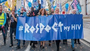 Manifestación 'Respect my HIV' (Respata my VIH) en Londres, noviembre de 2021.