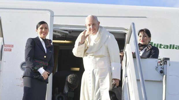 Papa Francisco a su llegada a Panamá.