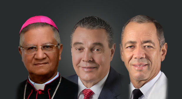 Monseñor Fausto Ramón Mejía Vallejo, obispo de San Francisco de Macorís, senadores José Hazim Frappier, de San Pedro de Macorís, y Rubén Darío Cruz, de Hato Mayor.