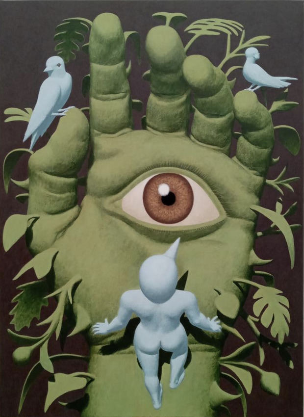 Pierre Monestier Main (verte) de Fatma'. Acrylic on canvas.