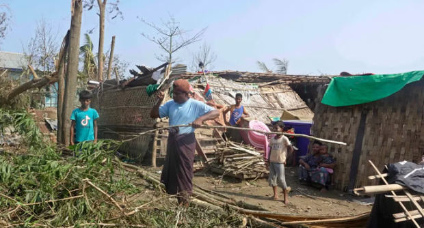 Un hombre corta las ramas cerca de Sittwe, estado de Rakhine, Myanmar.