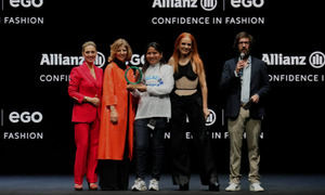 La diseñadora de origen peruano Michelle Lima, ganadora de la sexta edición del certamen Allianz EGO Confidence in Fashion, durante la semana de la moda de Madrid.