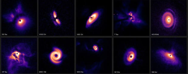 Esta pequeña selección del sondeo muestra 10 discos de las tres regiones de nuestra galaxia observadas en los artículos.