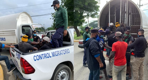 Autoridades dominicanas durante detención de imigrantes irregulares haitianos.