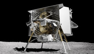 Imagen cedida hoy por Astrobotic que muestra una representación de lo que sería la presencia del módulo Peregrine en la superficie lunar.