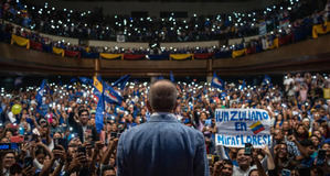 Candidato opositor a las elecciones presidenciales de Venezuela Manuel Rosales en Maracaibo (Venezuela).