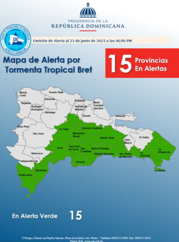 15 provincias en alerta verde.