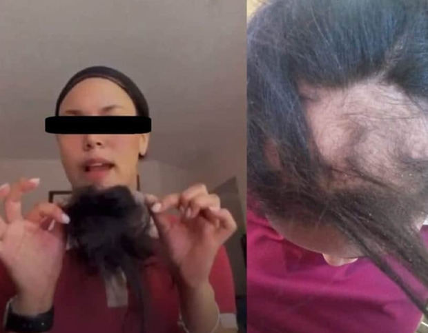 La estudiante exhibió el pelo que le arrancó a su compañera en un video en las rede sociales.